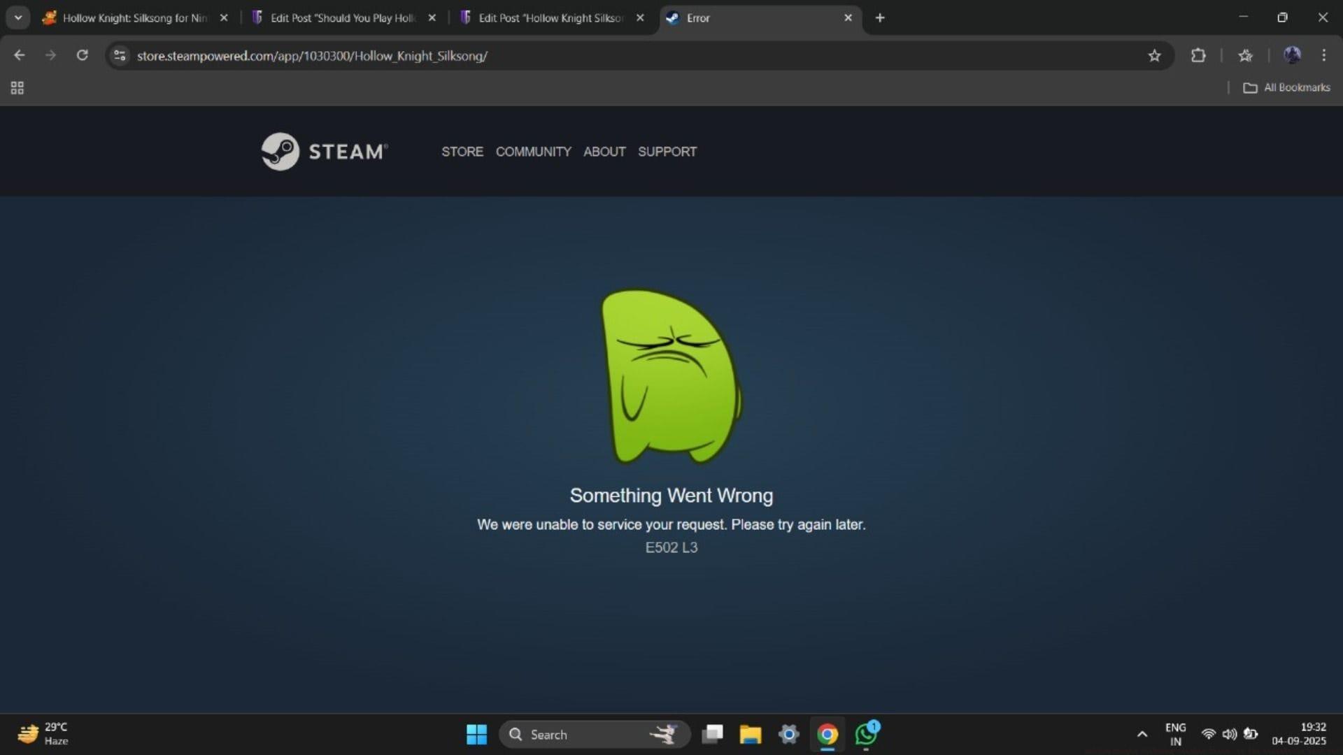 Hollow Knight Silksong crashes Steam