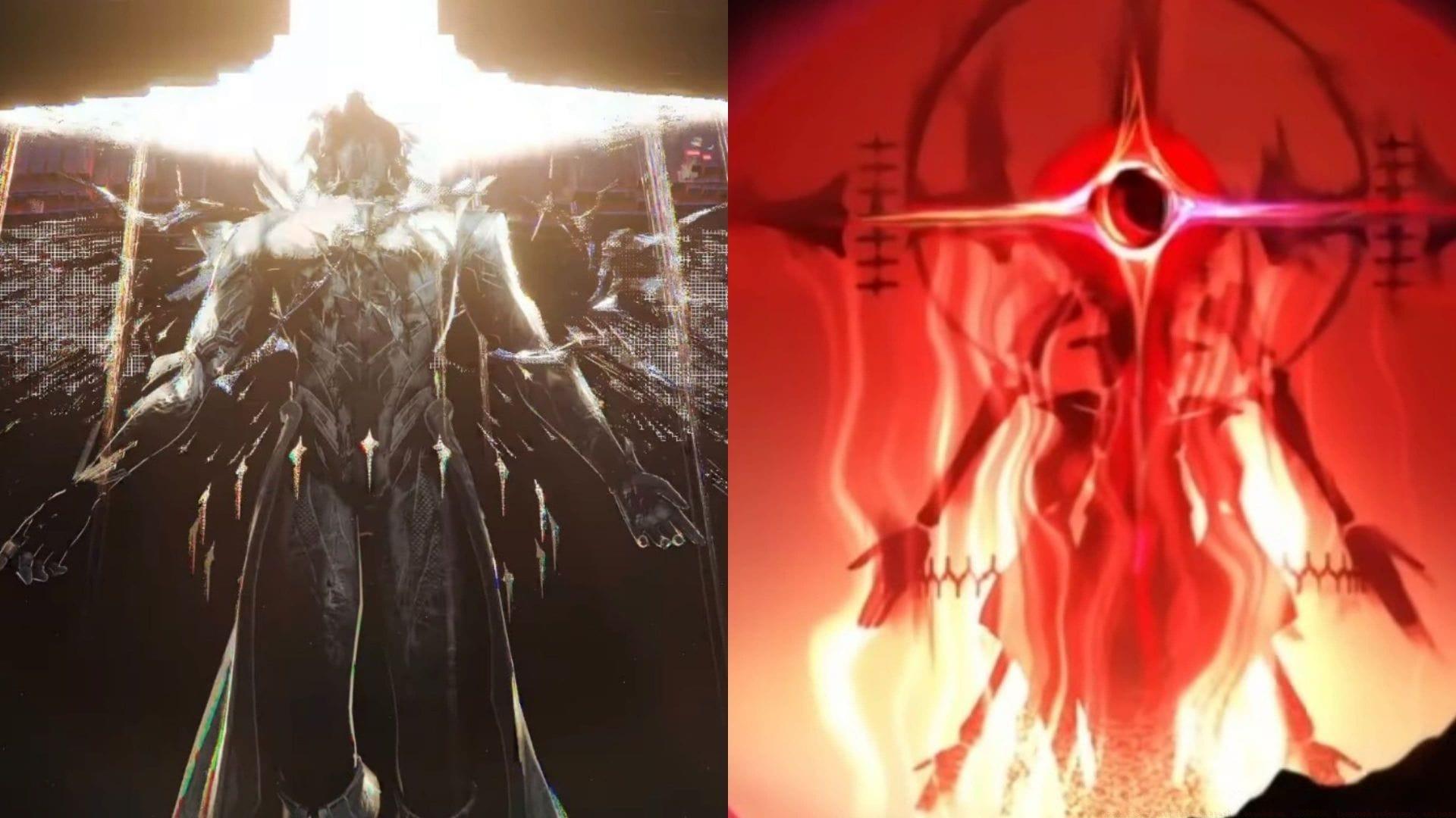 Phainon in the recent trailer and a depiction of Irontomb (Image via HoYoverse)