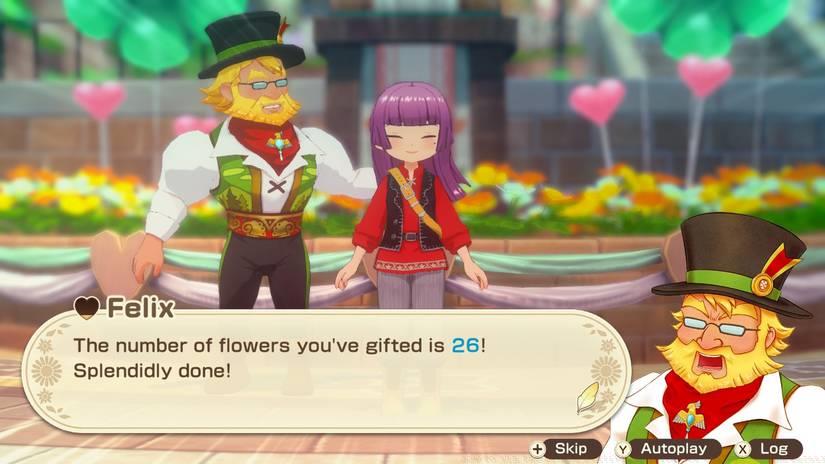 The player character is told they are the winner of the Flower Festival with 26 flowers given out. Image from Story of Seasons: Grand Bazaar.