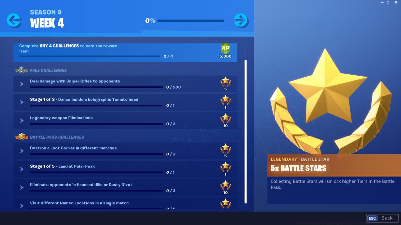 Fortnite Season 9 Week 4 gameplay screenshot showing challenge locations