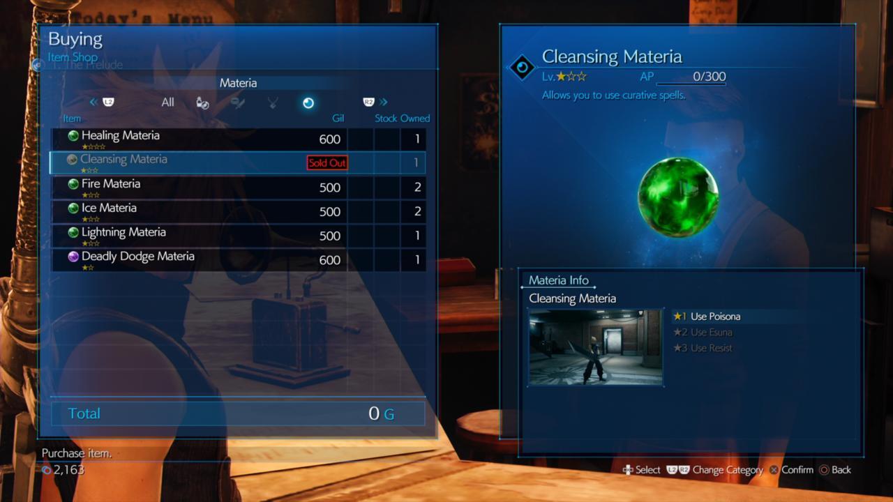 The Cleansing materia is essential for curing status ailments.