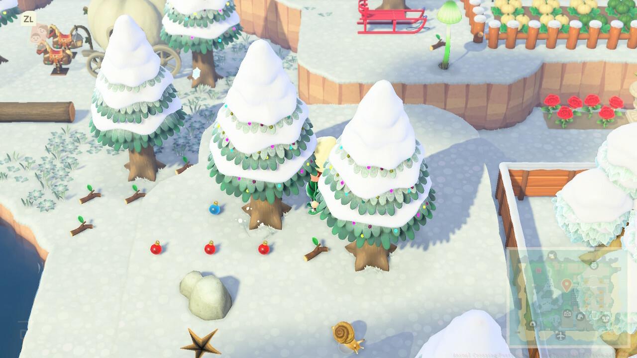 Ornaments can be found in trees that are decorated with lights.