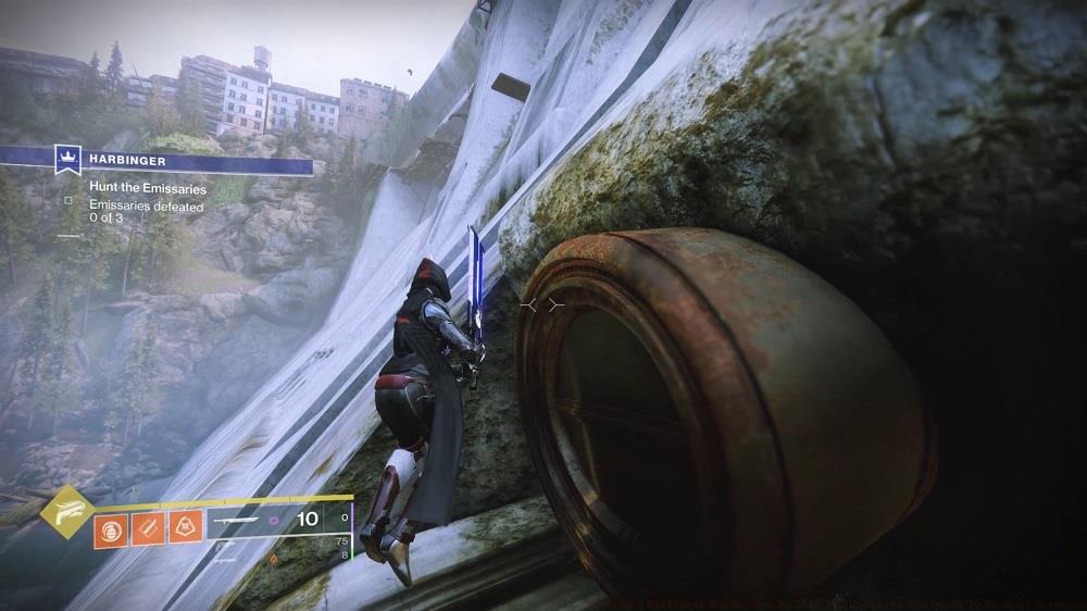 Jump up to the flat spots and divots when you spot the rectangular open hatch. With ST0MP-EE5 and other similar Exotics, it's not too tough a climb.