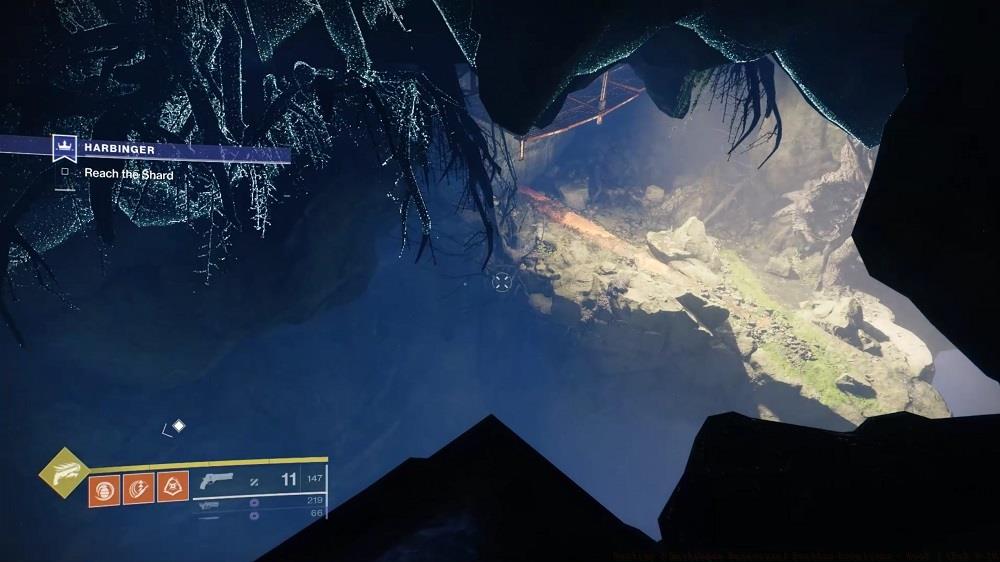 Your path through the Hallowed Rift should take you to this well-lit platform with the catwalk above it; look for the feather before you move on.