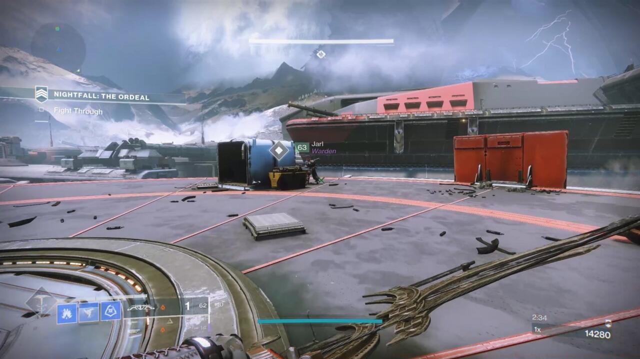 Keep pushing out onto the landing pads, past more defenses, to find a crate with the distress signal inside you need to advance to the Presage mission.