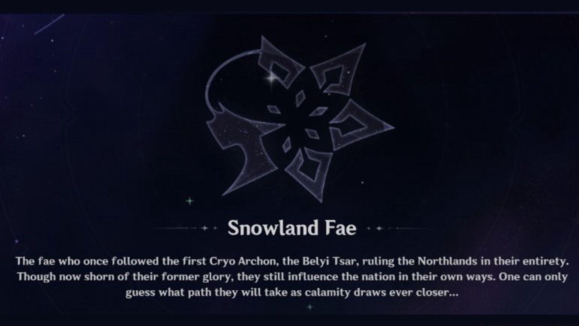 Description of the Snowland Fae mentioning Belyi Tsar in Genshin Impact (Image via HoYoverse)