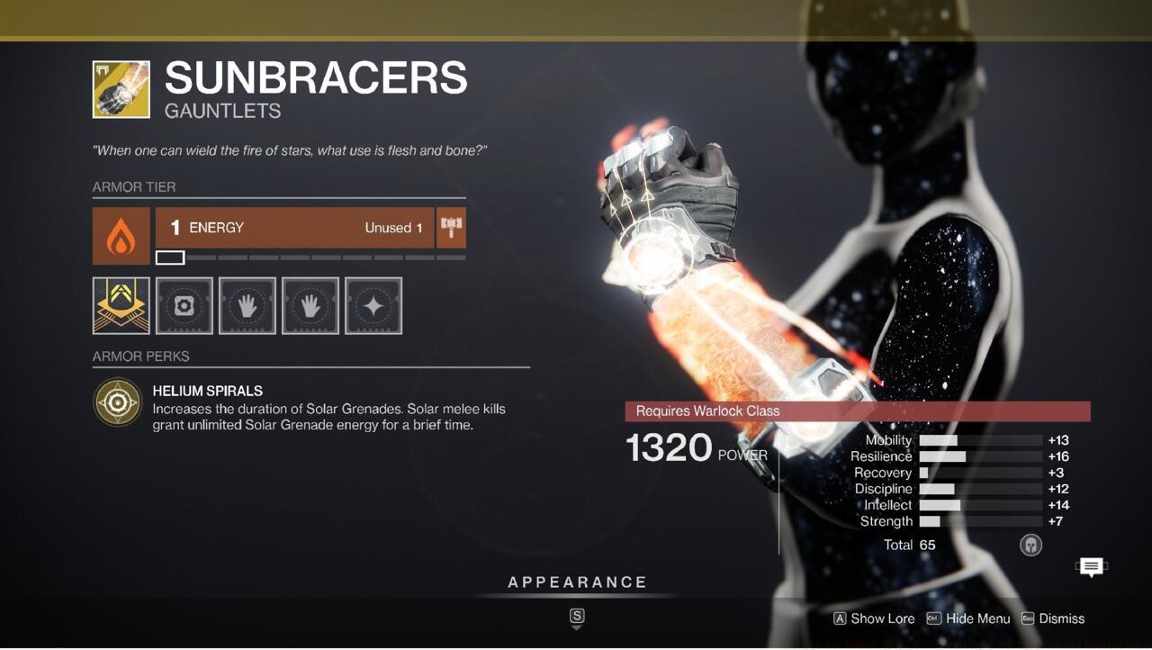 Warlocks who like Solar grenades should try strapping on Sunbracers, which can help you make the most of your ability to set fires.