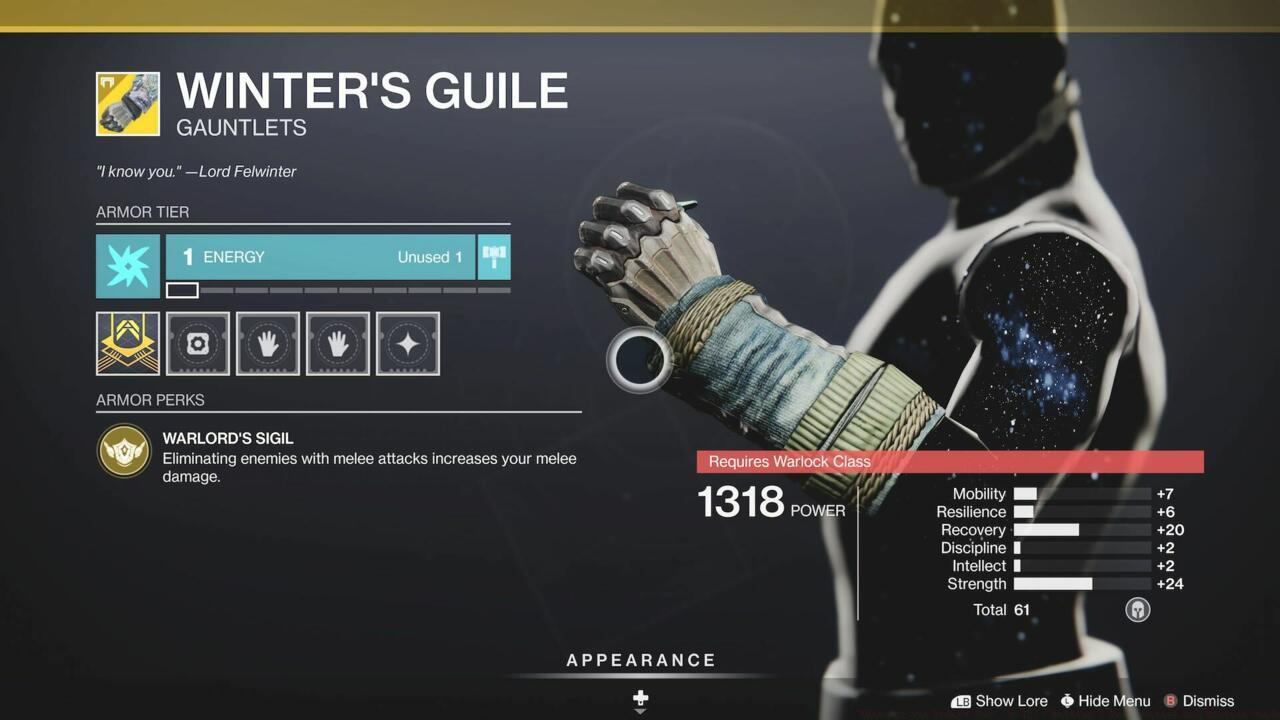 Winter's Guile are conducive to melee-happy Hunters