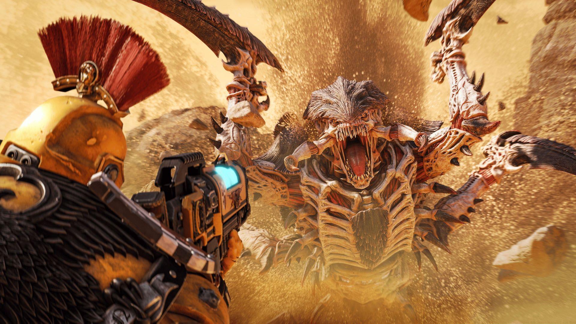 Defeat 200,000 Trygons to get the Mark X Tacticus Breastplate in Warhammer 40k Space Marine 2 for free (Image via Focus Entertainment)