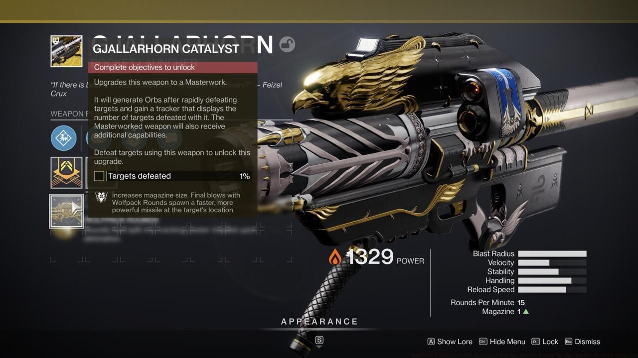 You're going to need a whole lot of Gjallarhorn kills to complete the catalyst, but it's worth it.