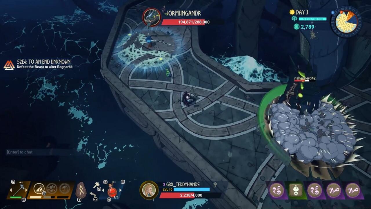 Jormungandr's Head Slam attack will leave it dazed for a bit, giving you a chance to heal up and deal some damage.