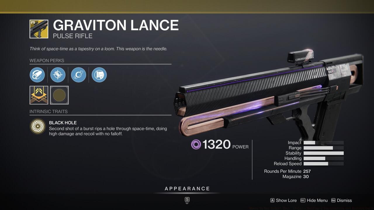 Graviton Lance is a powerful pulse rifle if you need a reliable weapon in PvE or PvP. It also makes enemies explode, which is always helpful.