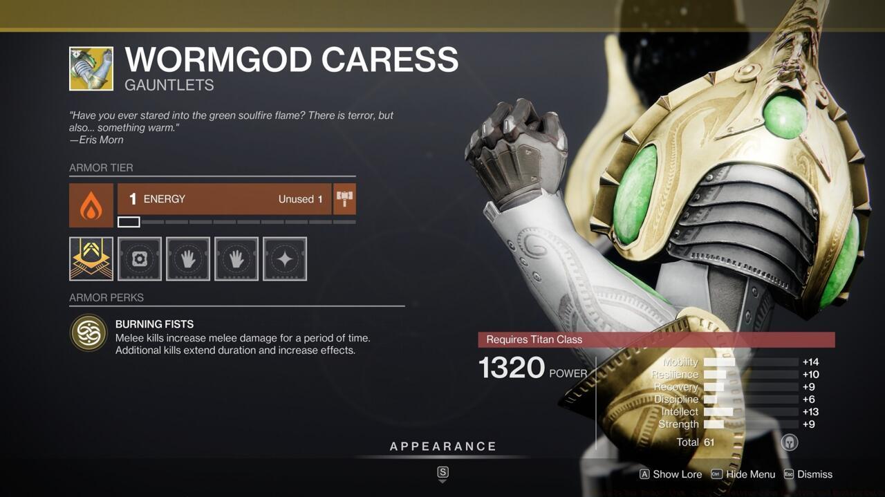 Wormgod Caress makes your melee attacks devastating--every time you get a melee kill, your melee does increased damage.