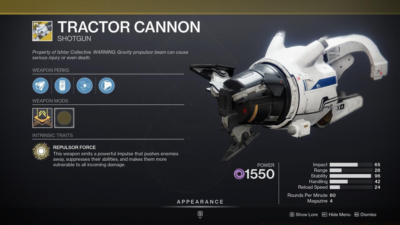Weaken enemies to help your fireteam wreck them more thoroughly with Tractor Cannon.