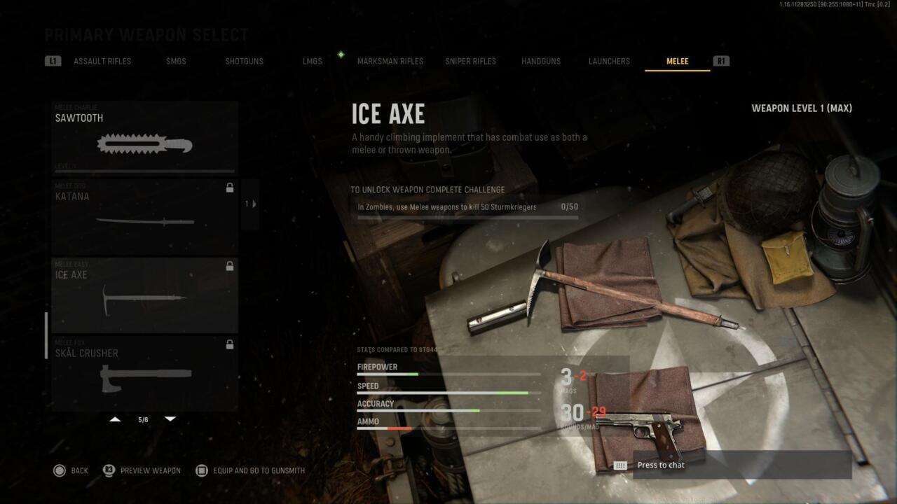 Zombies unlock challenge for the Ice Axe