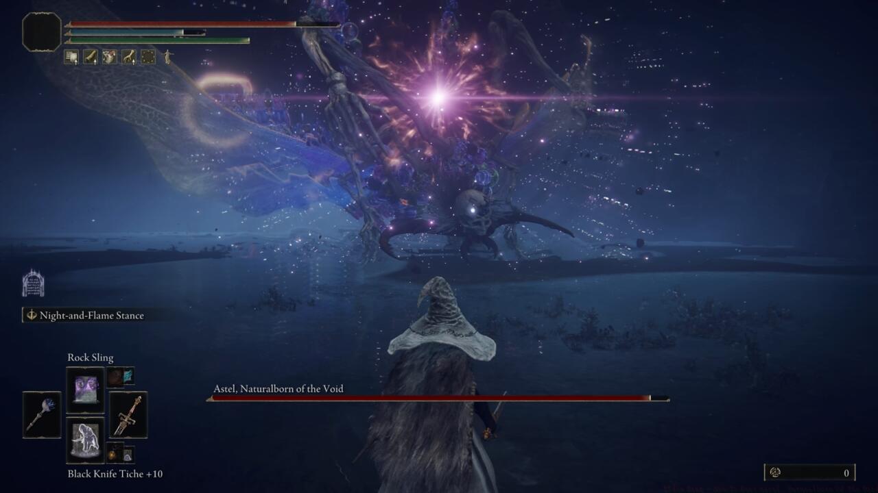 When the glowing orb appears over Astel's head, run away to avoid the teleportation explosion.