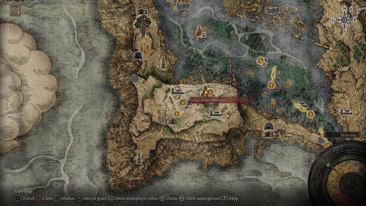 The map can be a bit misleading here. Access the village from the lake, bellow the plateau.