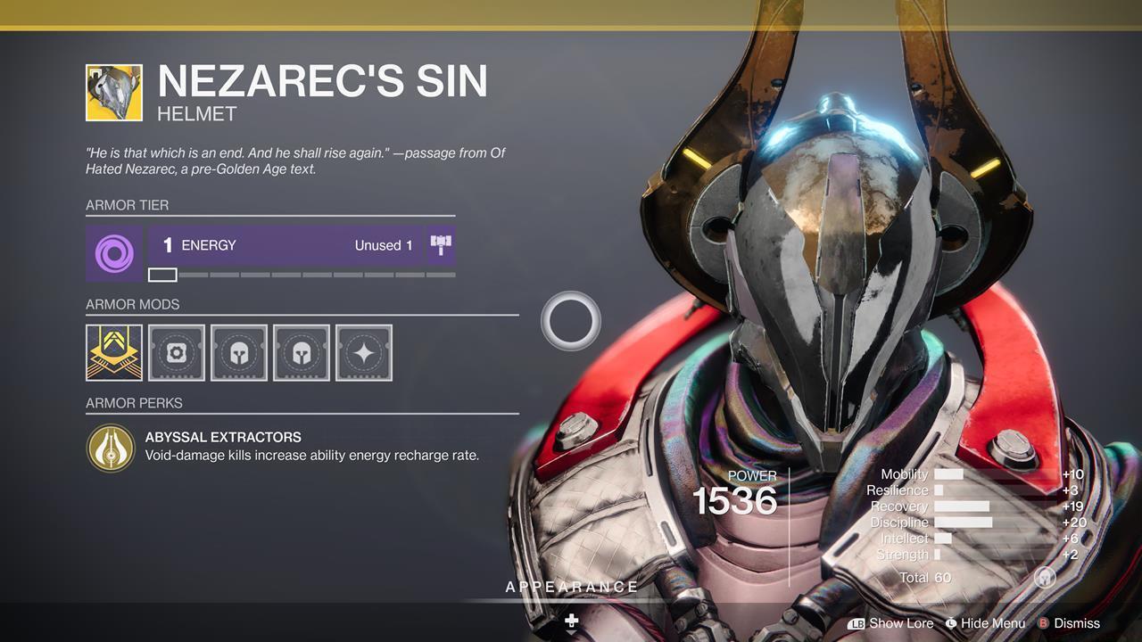 A Void-energy grenade is never far away with Nezarec's Sin.