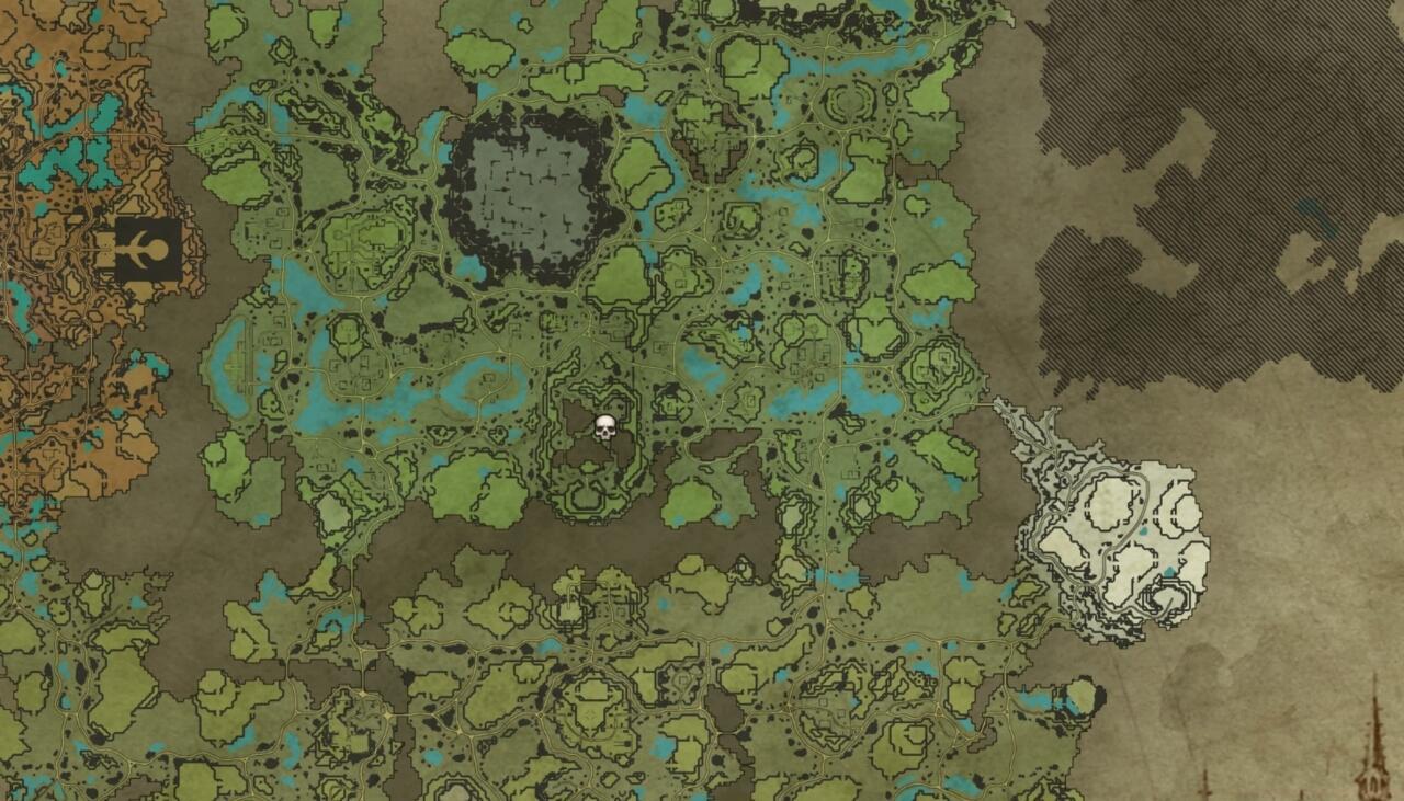 The location of the Haunted Iron Mine is marked by the skull on the map. Image credit: vrising-map.com