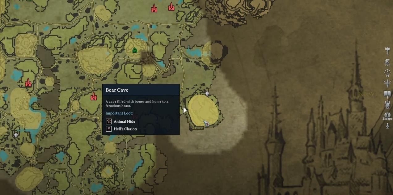 The Bear Cave's location in V Rising