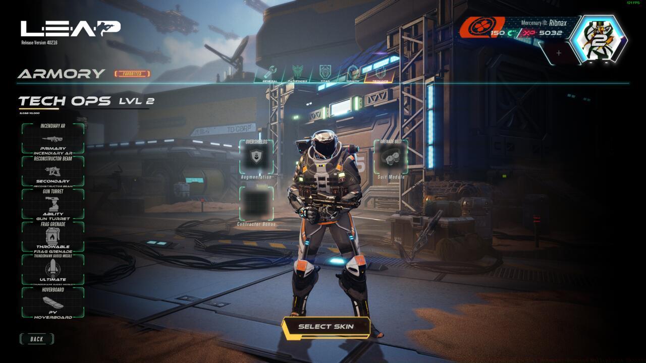 The exosuit for each Class can be seen, and adjusted, in the Armory menu. That includes your equipped guns!