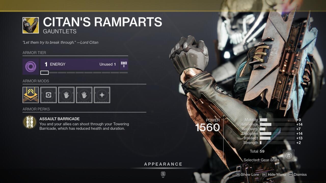 Your Barricades become one-way windows that allow you to shoot your enemies when you're wearing Citan's Ramparts.