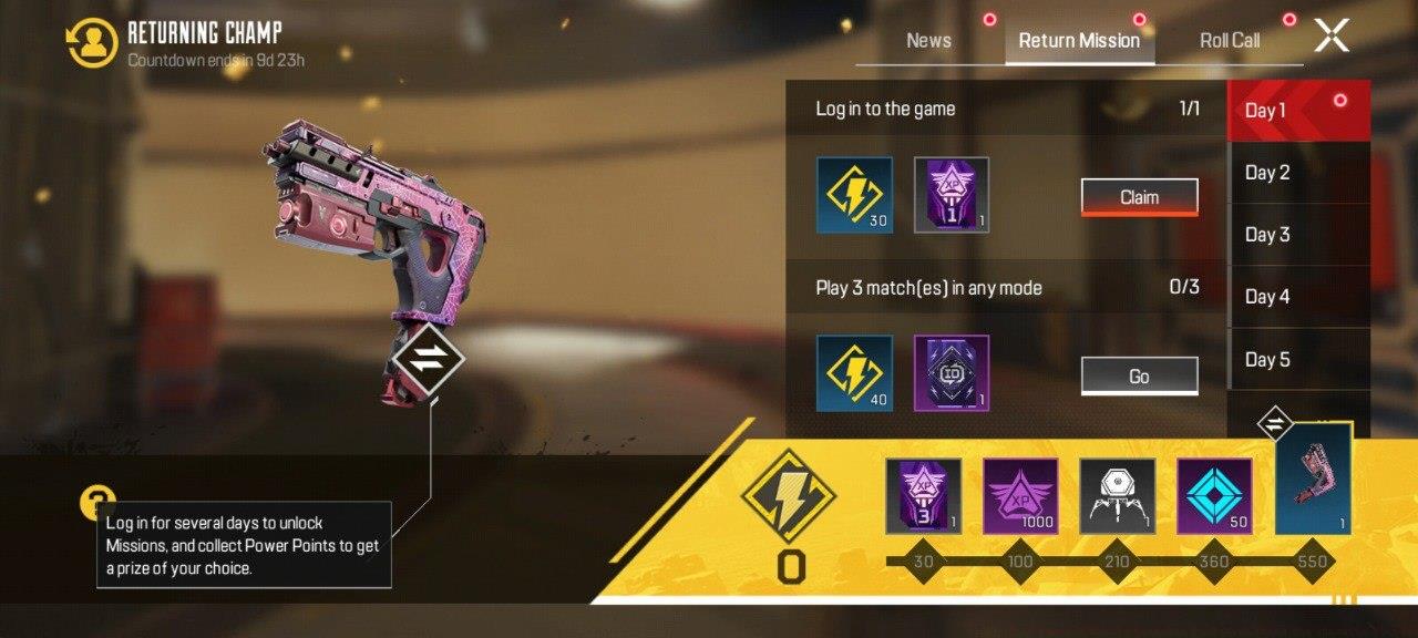 This is the Return Mission free reward track, featuring the Double XP Boost Card that can be sent to a friend when the event is triggered.