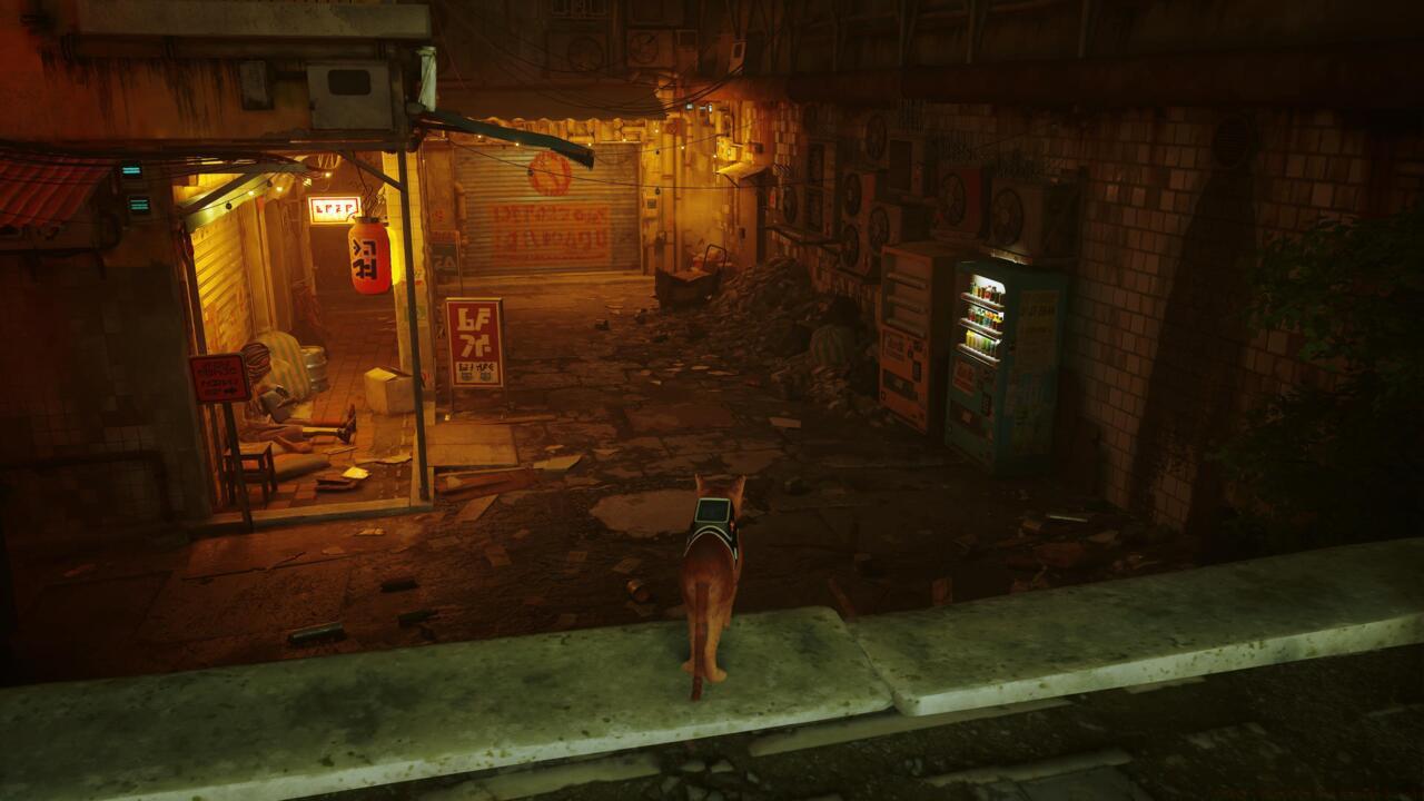 The energy drink is opposite the musician in the Slums.