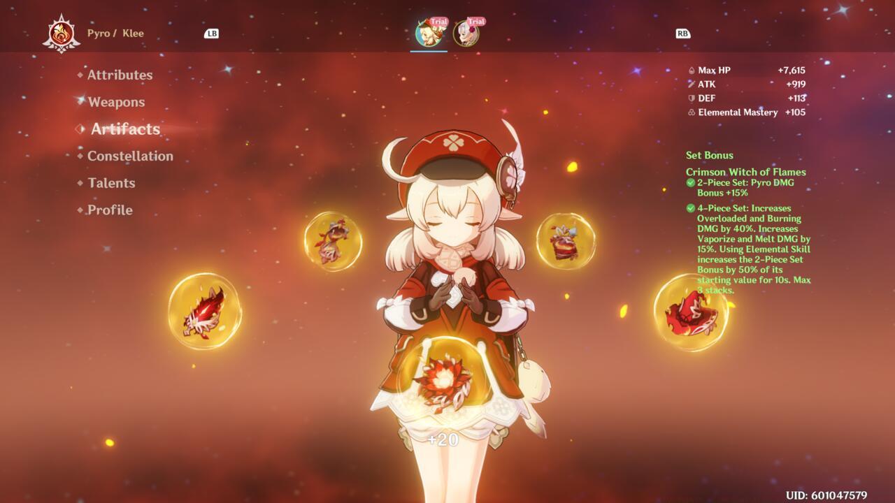 Klee with the full Crimson Witch of Flames artifact set