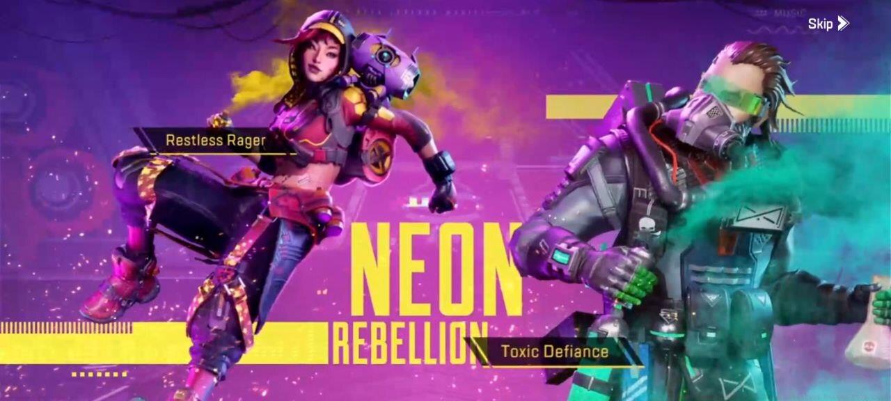 Rhapsody and Caustic donning their respective Neon Rebellion Legendary skins