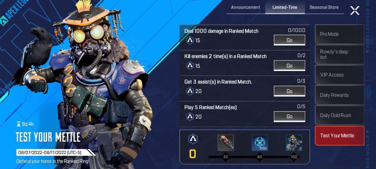 The Test Your Mettle event hub displays the event's challenges and rewards.