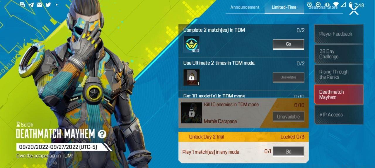 We missed a day of the event, triggering the Recovery Mission Trial Task located at the bottom of the screen.