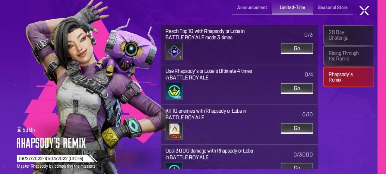 The event hub displays challenge progress and lists available rewards.