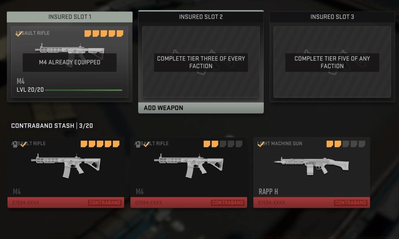 DMZ insured weapon slots