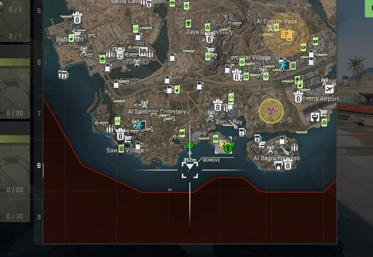 White ping on map shows the sunken ship location on Al Mazrah