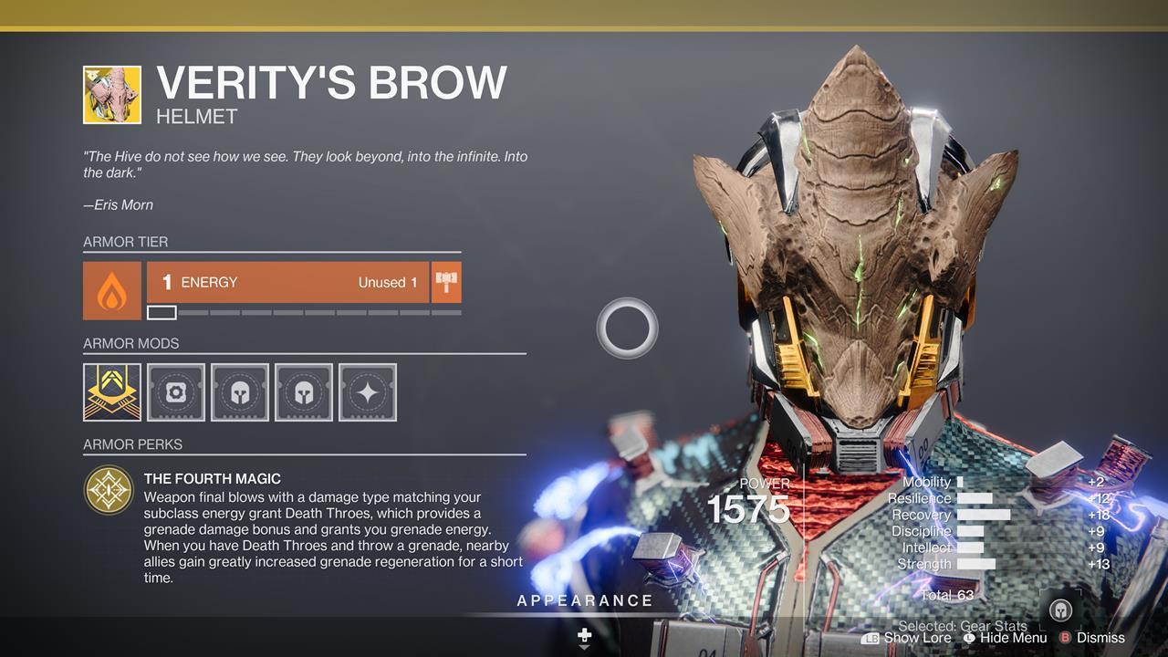 Everyone gets a grenade with Verity's Brow.