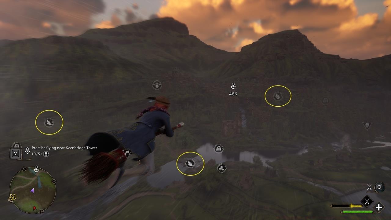 Mount up and fly around to tag Merlin Trial challenges on the map.