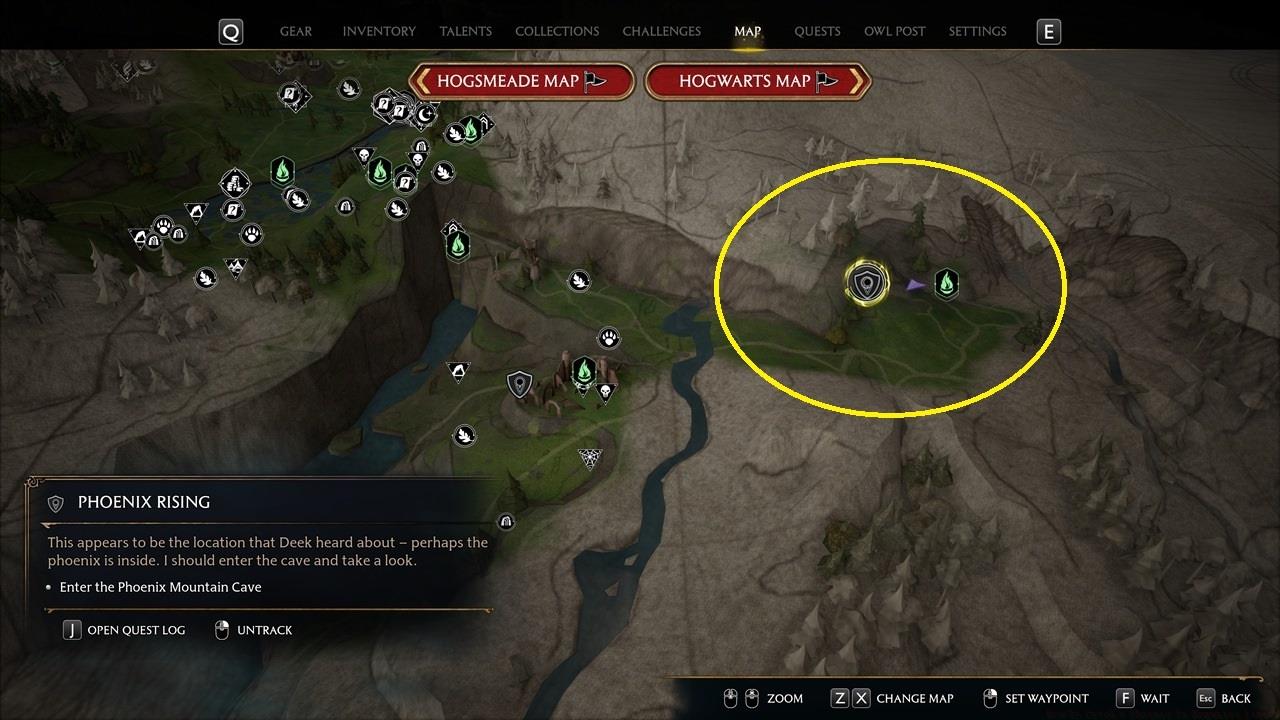 Phoenix Mountain Cave is east of Poidsear Castle.