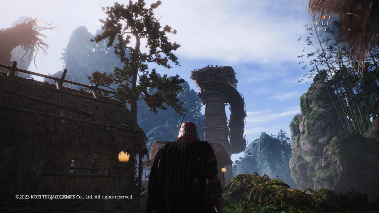 Take Cicada Shells to the man atop this tall tower in the Hidden Village.