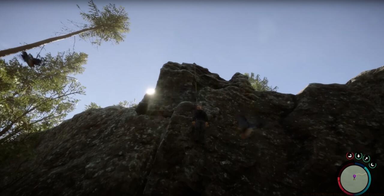 The corpse hanging off the cliff. Cutting them down is the only way to obtain the flashlight.