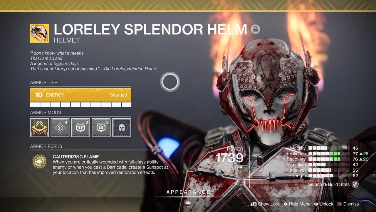 Loreley Splendor Helm is massively helpful for Titans