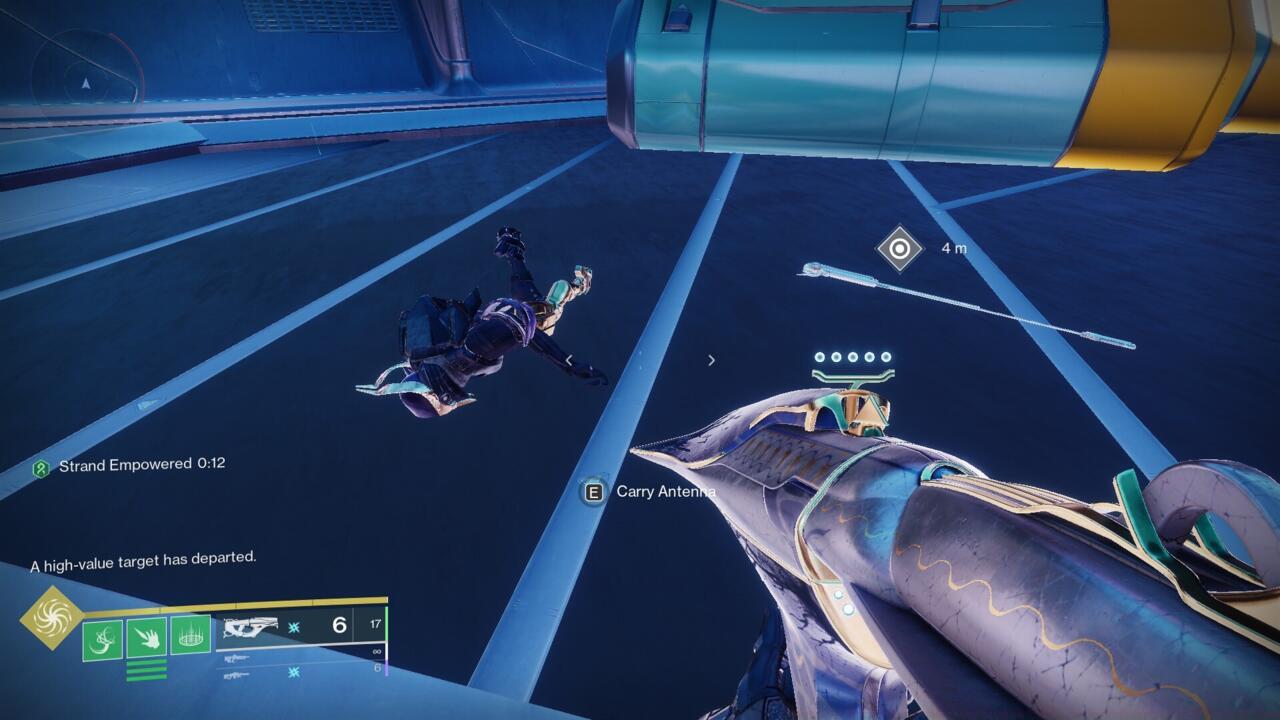 The Munition Psion on the left, and the Antenna on the right. The circle icon marker indicates whenever it can be picked up.