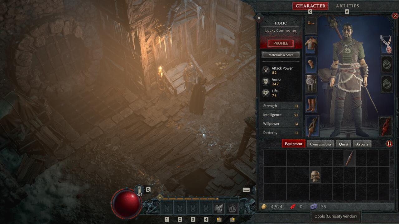 Your Obols are displayed next to your Gold in the Character menu. 