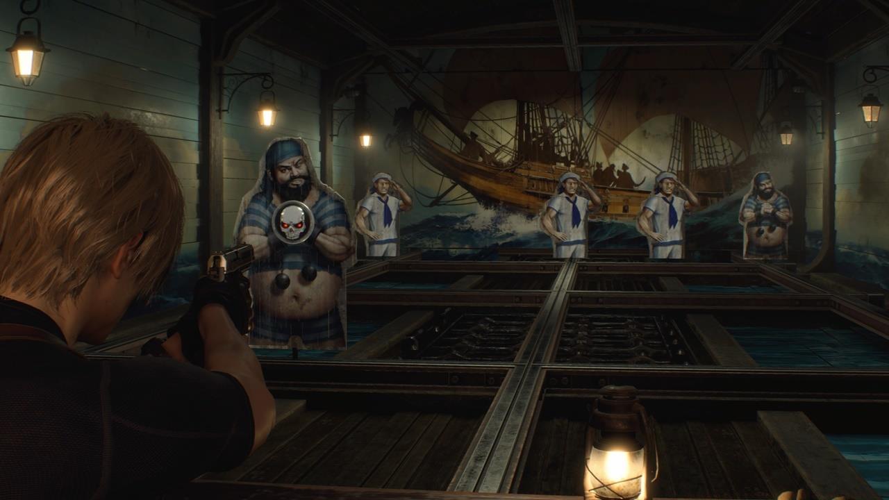 Shooting the skulls will take out that target, while also netting you some extra points. But do avoid hitting the sailors/civilians.