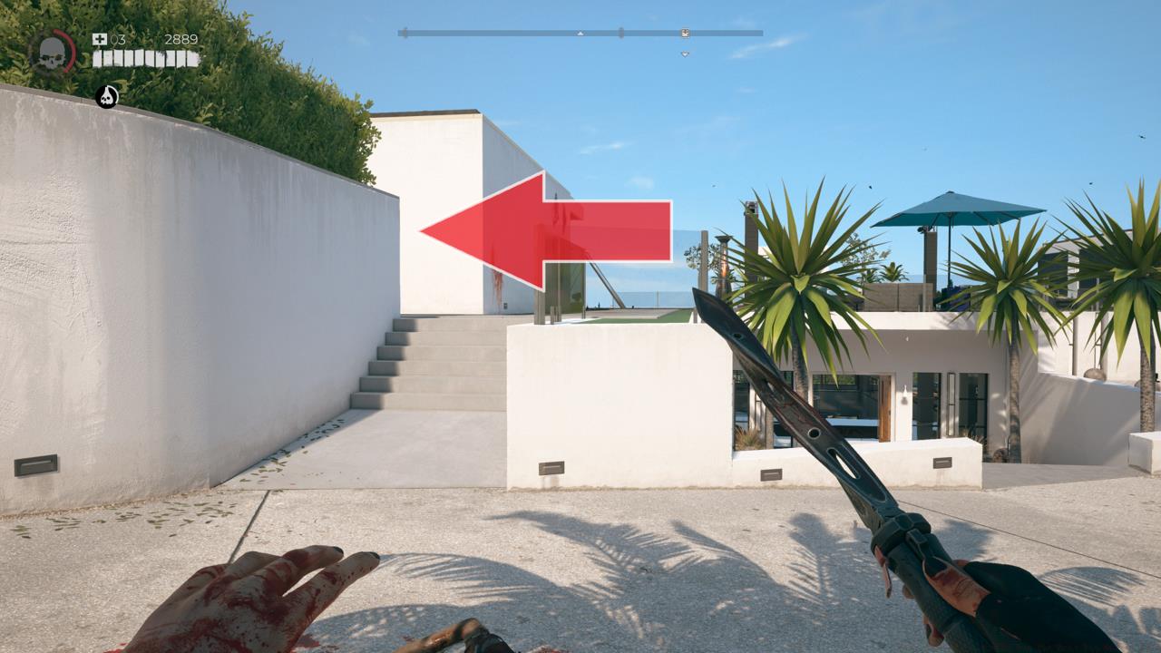 Head up the stairs and to the left.