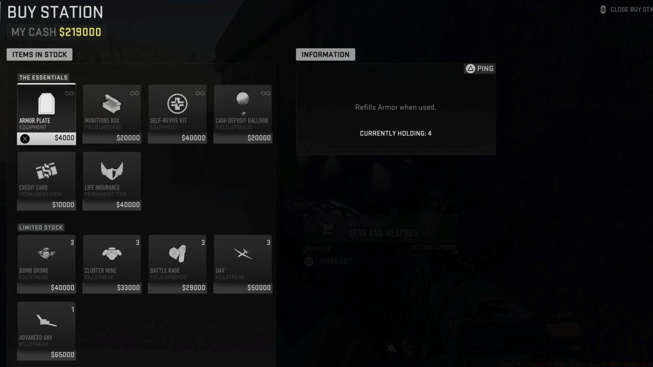 Plunder Buy Station menu