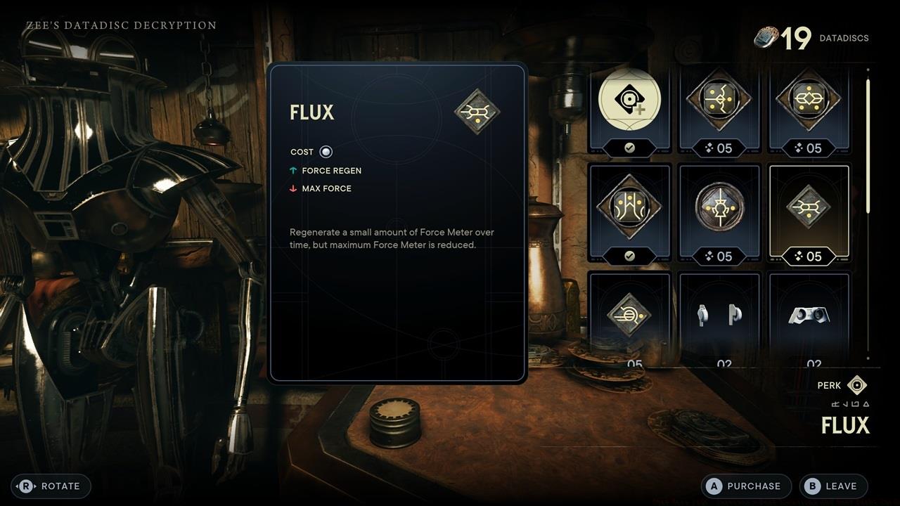 You can get new perks from Zee by exchanging any Datadiscs you find. Still, you'll want to purchase the extra slot before anything else.