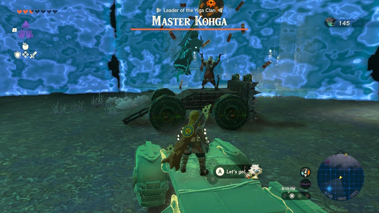 Avoid the boulder and hop on the monster truck to hit Kohga.