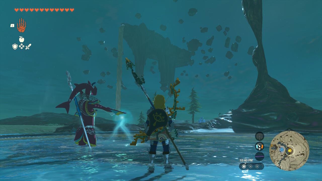 The land of the Sky Fish can be seen where Link and Sidon are chilling.