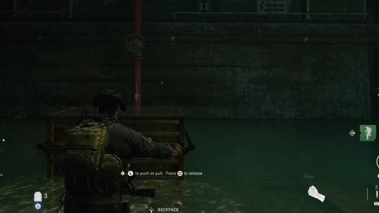 Push the yellow cabinet to this red pipe